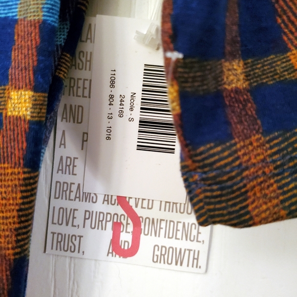 Lularoe S Orange Blue Plaid Nicole Midi Dress NWT - Picture 3 of 6